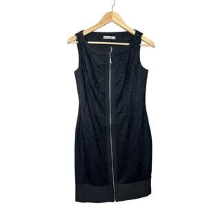 Karen Millen Black Zip-Front, Floral Embossed Sleeveless Dress Sz 8 NWT